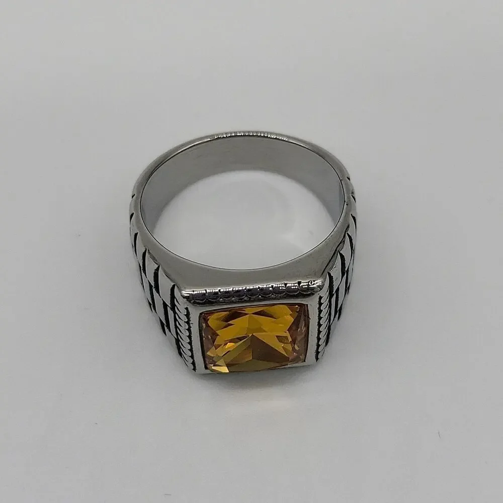 Yellow Cubic Zirconia Handmade Men's Ring Size 11 NWT